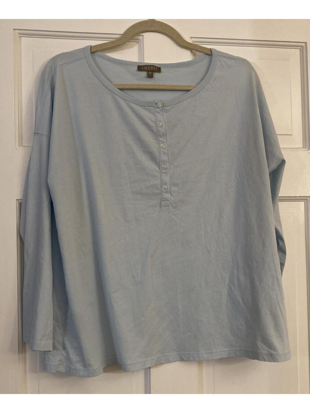 Lilla P Lightweight Soft 3/4 Sleeve Round Neck 5 Button 100% Cotton Size L